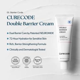 CURECODE Double Barrier Cream 80ml texture swatch displays lightweight, non-greasy finish.