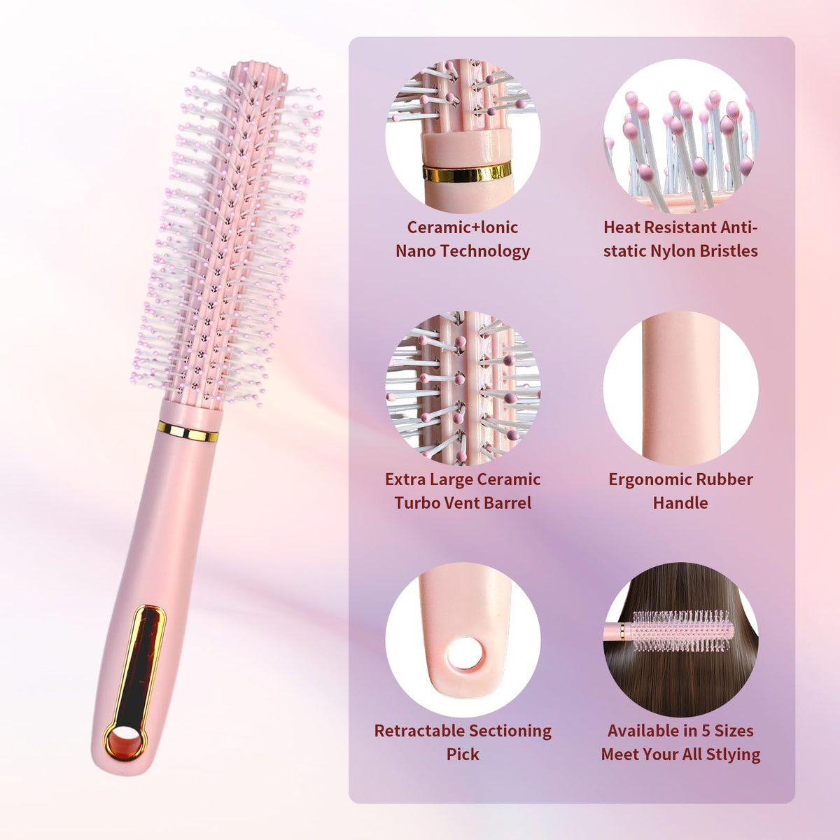 Cureder round brush for blow-dry shaping waves and adding volume