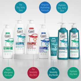Curel Daily Healing lotion on elbow demonstrates smoothing hydration.