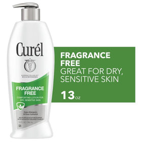 Palm applying Curel lotion for quick absorption and comfort