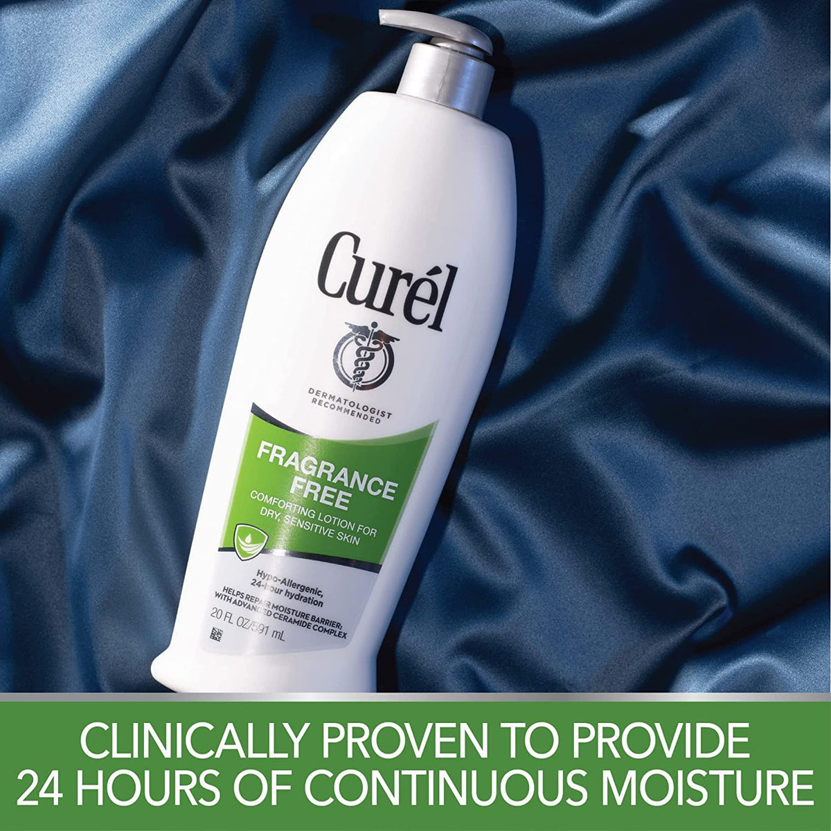 Close-up of Curel label highlighting fragrance-free formula