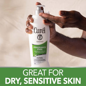 Texture on skin after applying Curel lotion shows smooth, non-greasy absorption