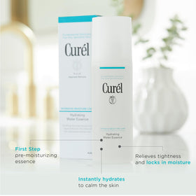 Curel Hydrating Water Essence Toner bottle displays light hydration for skin