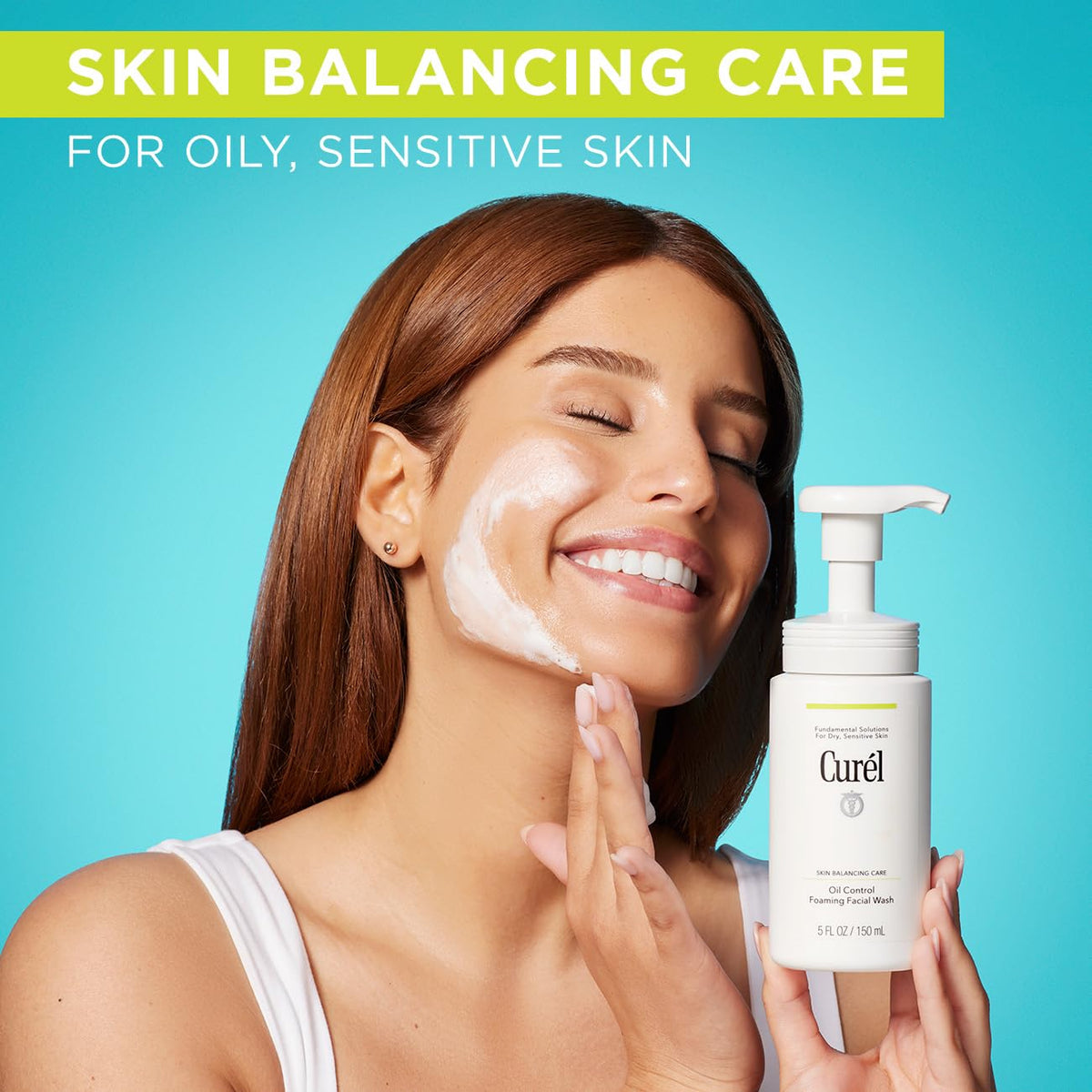Curél foam lather close-up showing airy texture for sensitive skin cleansing