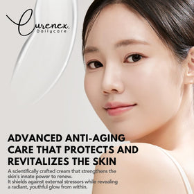 CURENEX peptide and ceramide complex illustration highlights smoother skin texture.