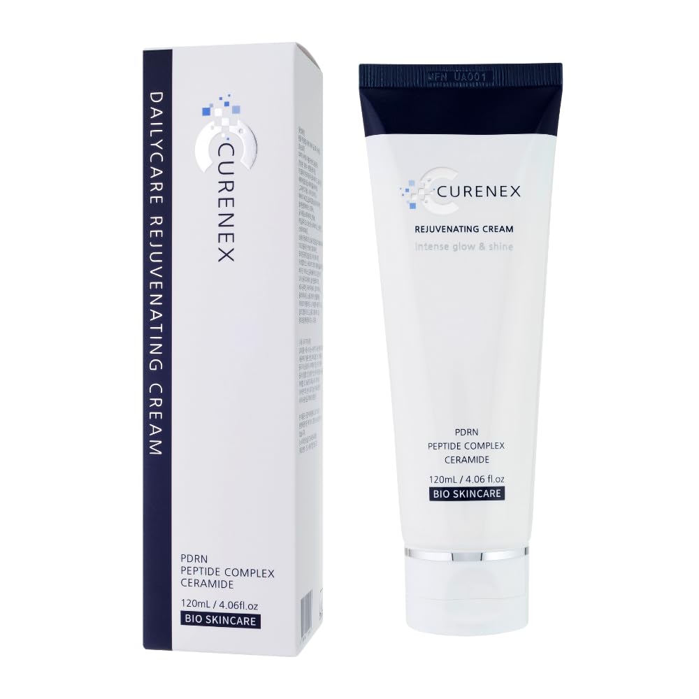 CURENEX Rejuvenating Cream bottle closeup highlighting hydrating daily moisturizer.
