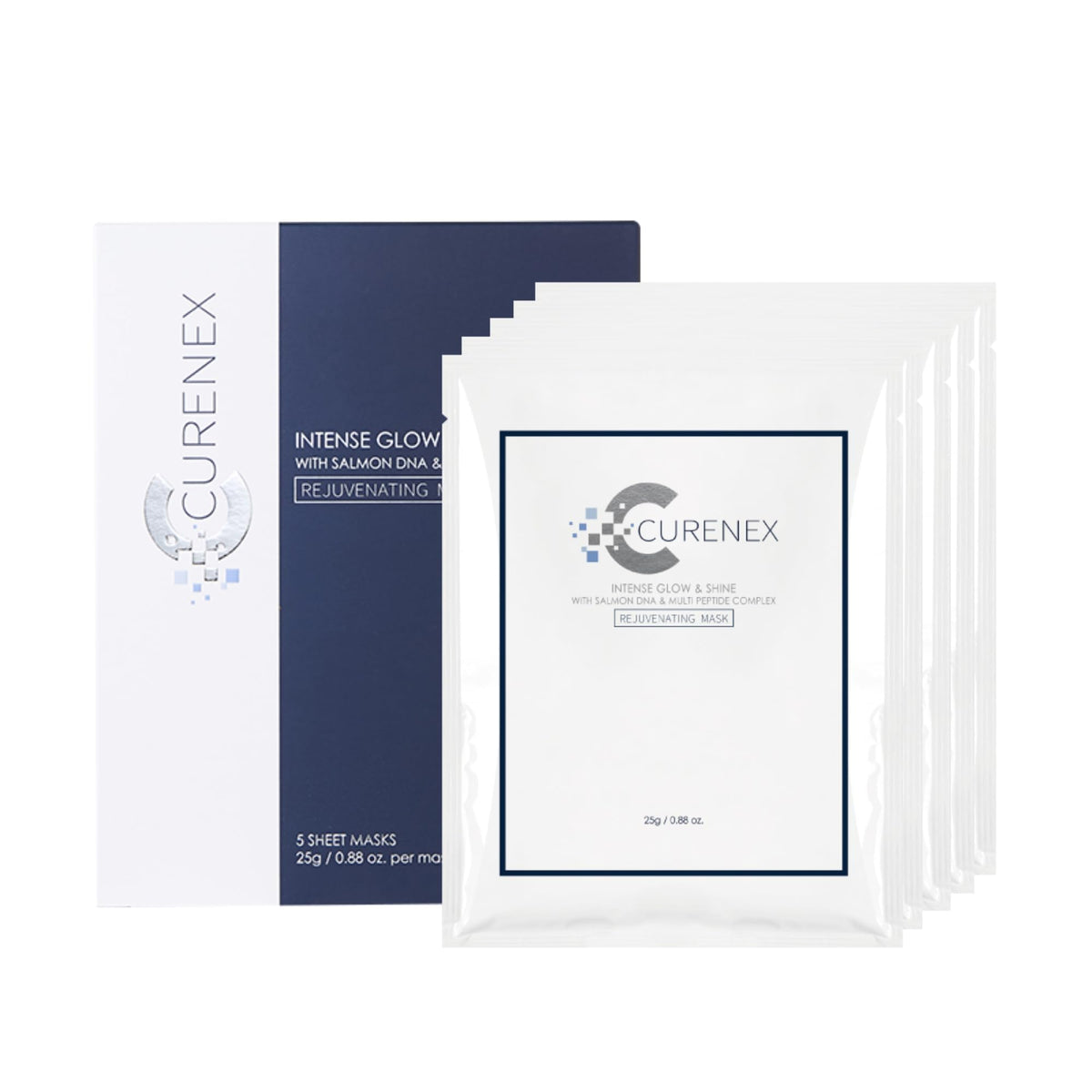 Curenex Rejuvenating Salmon DNA Mask 5-pack box highlighting premium packaging for post-treatment care.