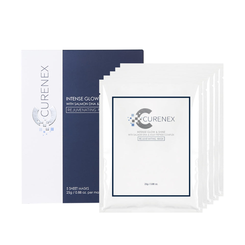Curenex Rejuvenating Salmon DNA Mask 5-pack box highlighting premium packaging for post-treatment care.