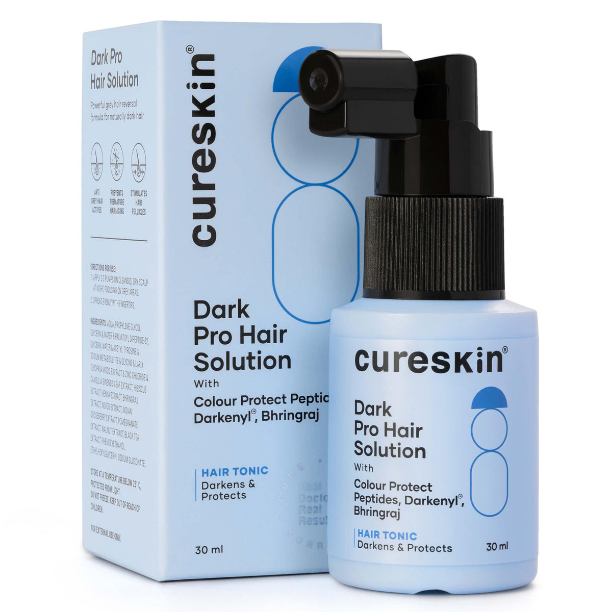 Cureskin Anti Grey Hair Serum bottle front view for easy daily use