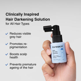 Cureskin Anti Grey Hair Serum dropper close-up showing precise application