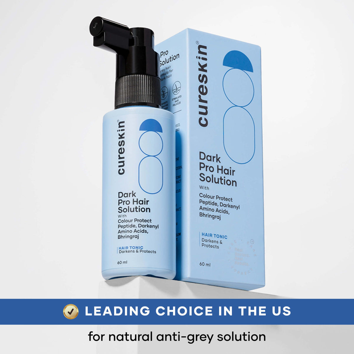 Cureskin Anti Grey Hair Serum packaging box emphasizing peroxide-free formula