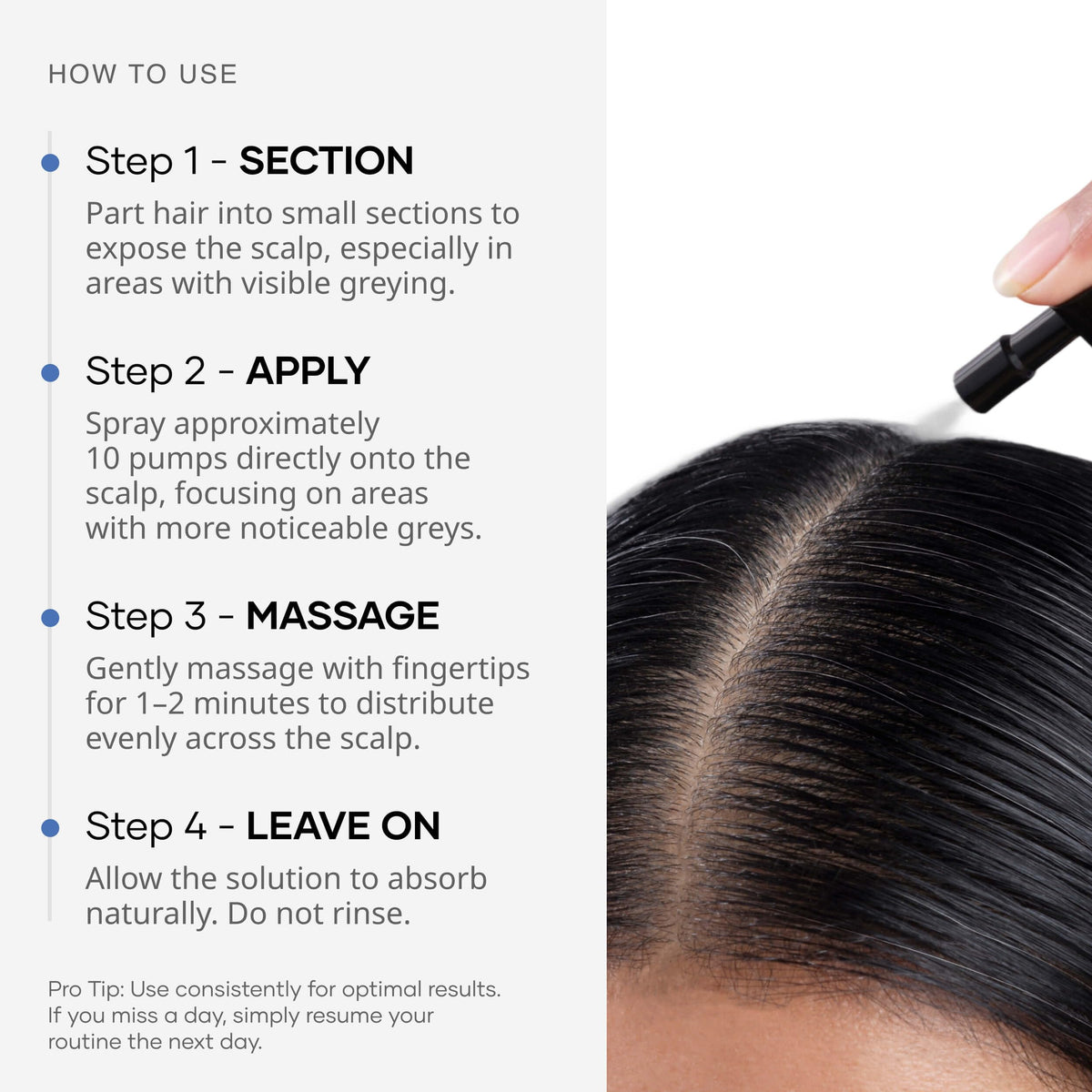 Cureskin Anti Grey Hair Serum ingredients illustration highlighting peptide-52 and melanin precursor.