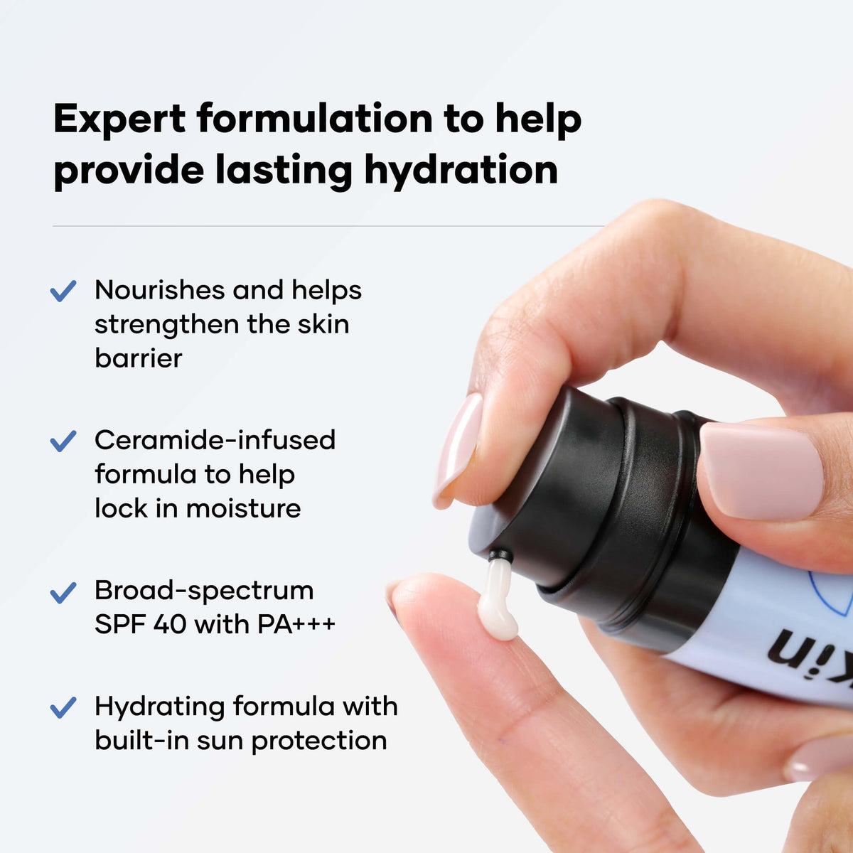 Cureskin ceramide moisturizer pump shows quick absorption for daily use.