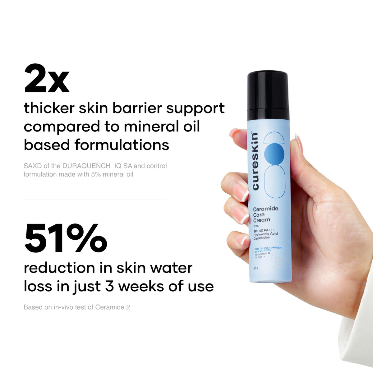 Cureskin SPF40 PA+++ bottle provides daytime protection with hydration.