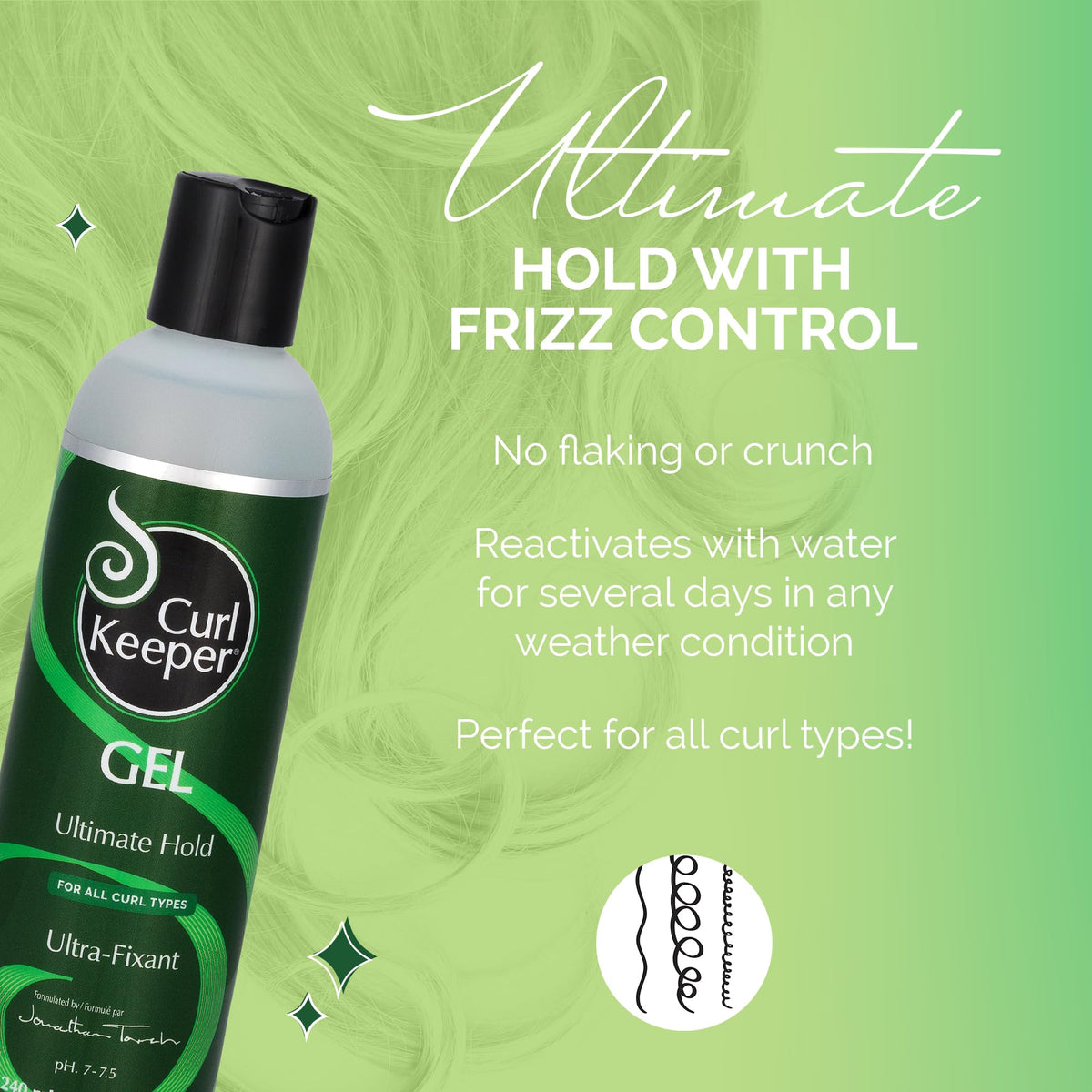Applying Curl Keeper gel on wet hair defines curls with lightweight hold.