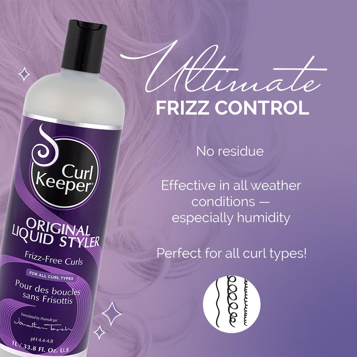 Curl Keeper Original Liquid Styler being applied to wet curls for lasting definition.
