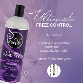 Curl Keeper Original Liquid Styler being applied to wet curls for lasting definition.