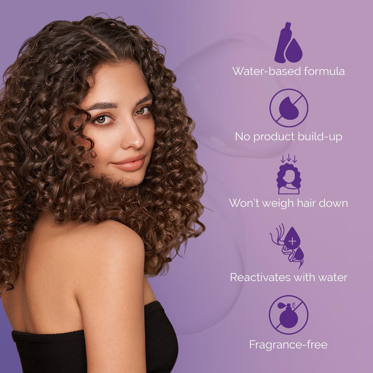 Curl Keeper Original Liquid Styler soft-curls drying scene shows defined, bouncy hair with minimal buildup.