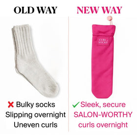 Curl Socks secure toggle design holds sections without pins or elastics for comfortable night wear.