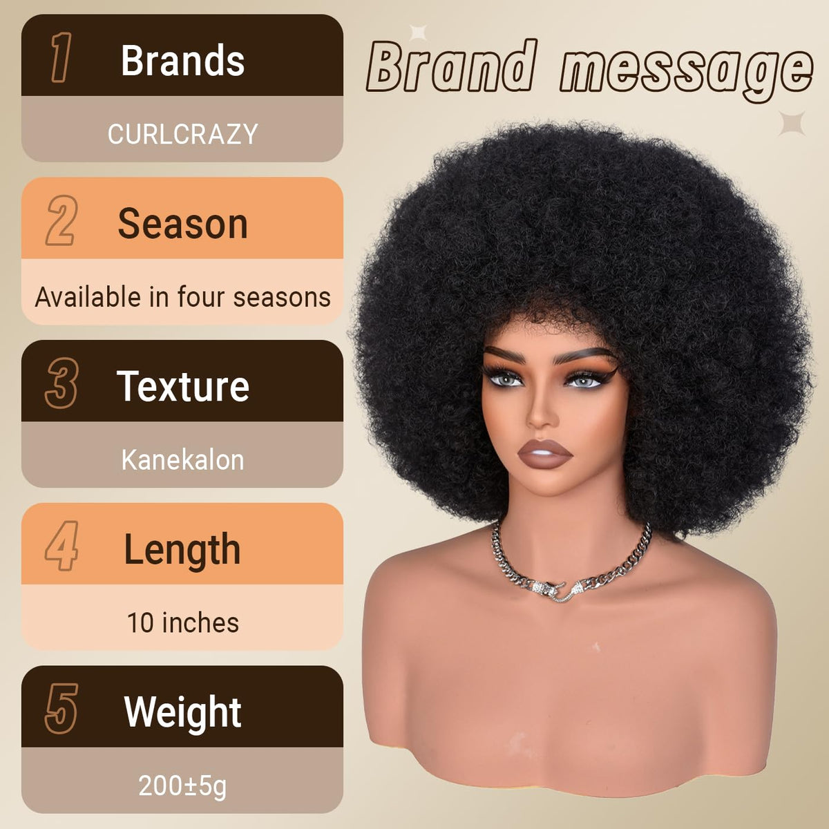 CURLCRAZY Afro Wig features breathable, lightweight construction for comfort
