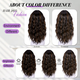 CURLCRAZY Highlight brown 18-inch wig adds natural depth and easy day-to-night styling.