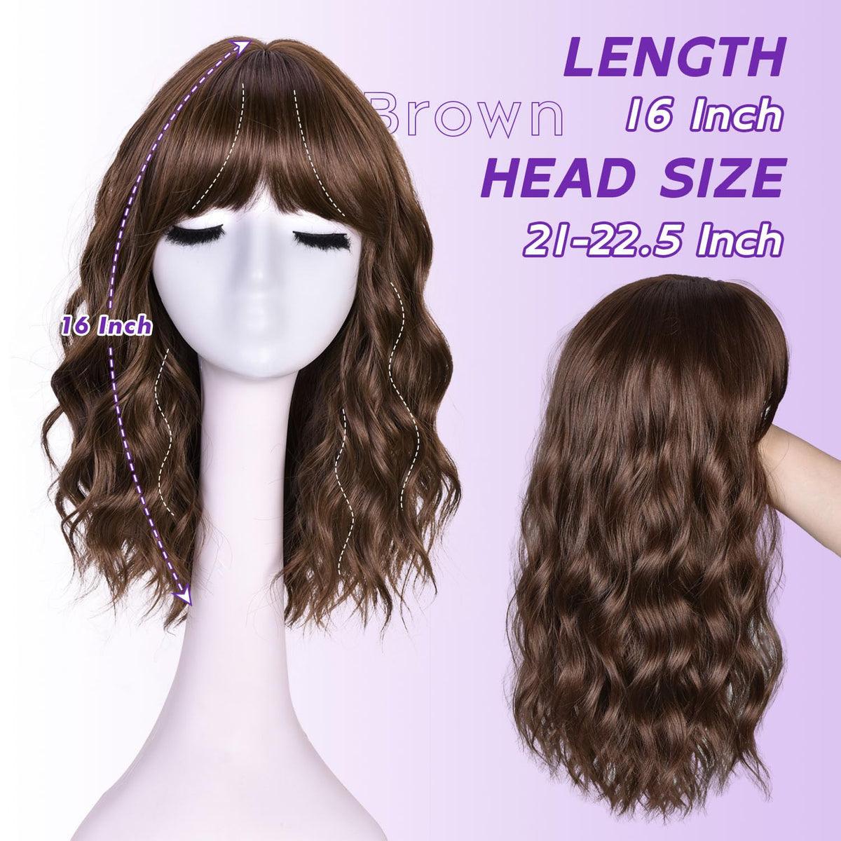 CurlCrazy brown wig with cap, easy to install and remove.
