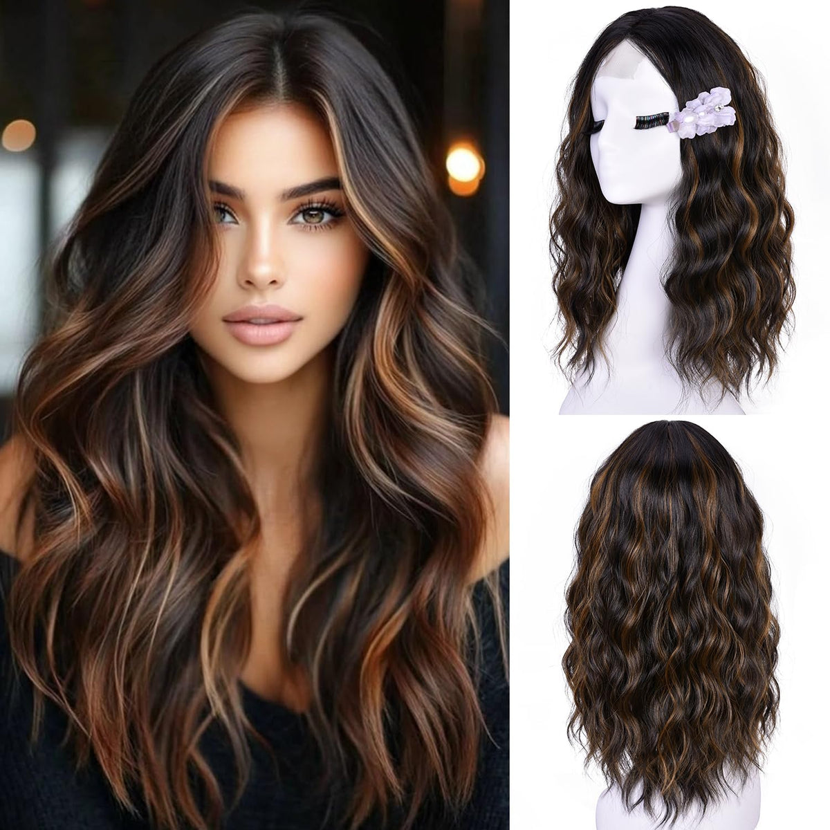 CURLCRAZY Short Wavy Wig with lace-front for a seamless middle-part look in daily wear.
