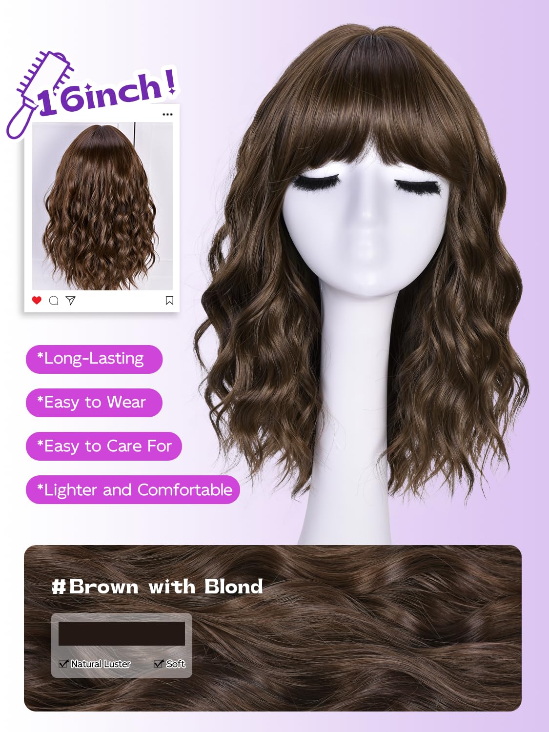 CurlCrazy synthetic fiber wig, tangle-free and soft for long wear.