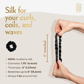 Frizz-free, lightweight silk scrunchie from Curlfriend Collective for day-to-night use.