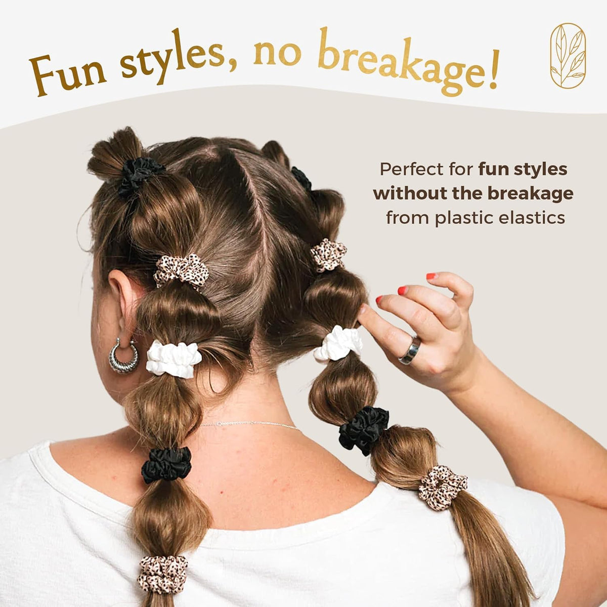 Shiny, soft silk texture from Curlfriend Collective scrunchies with durable elasticity.