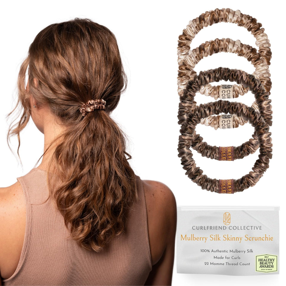 Curlfriend Collective authentic mulberry silk skinny scrunchies pack for gentle curl care