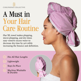 Curlfriend Collective Cotton Cloud T-Shirt Hair Towel Mini in travel setting offers lightweight versatility.