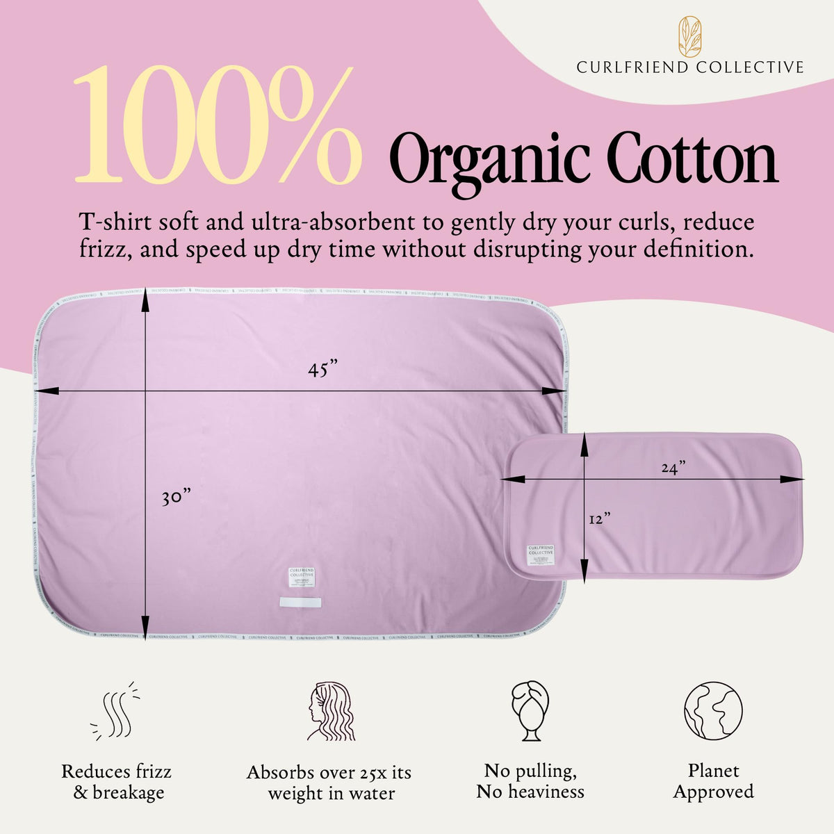 Curlfriend Collective Cotton Cloud T-Shirt Hair Towel XL wrap on long hair for secure plopping.
