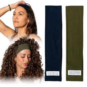 Curlfriend Collective No Sweat Headband front view showing moisture-wicking comfort in olive-navy