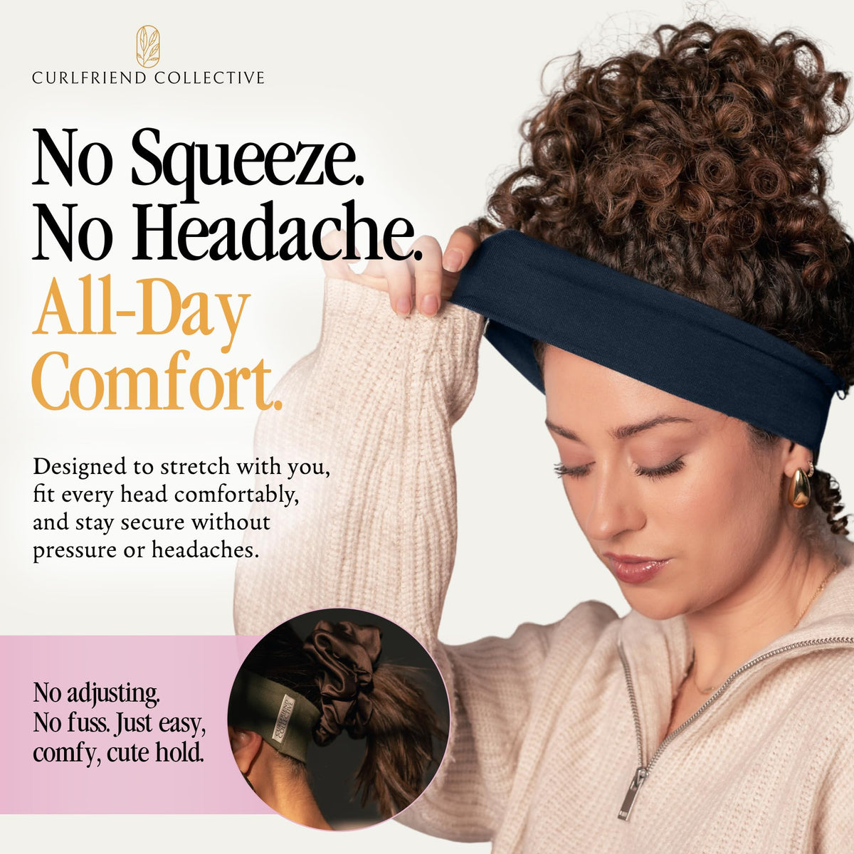 Curlfriend Collective No Sweat Headband non-slip grip prevents slipping during cardio