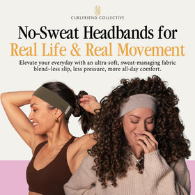 Curlfriend Collective No Sweat Headband worn during a workout demonstrates secure non-slip grip