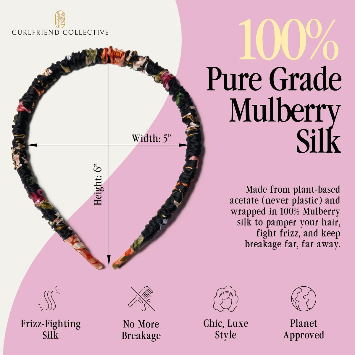 Curlfriend Collective Midnight Blooms no-slip glasses-fit illustrates secure all-day wear with frames.