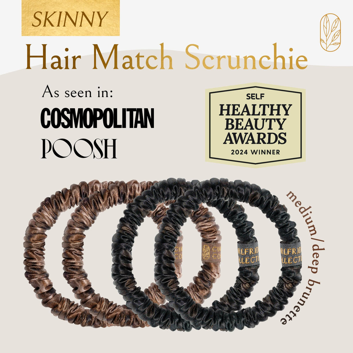 Curlfriend Mulberry Silk Skinny Scrunchies Brunette match blends with brunette hair.
