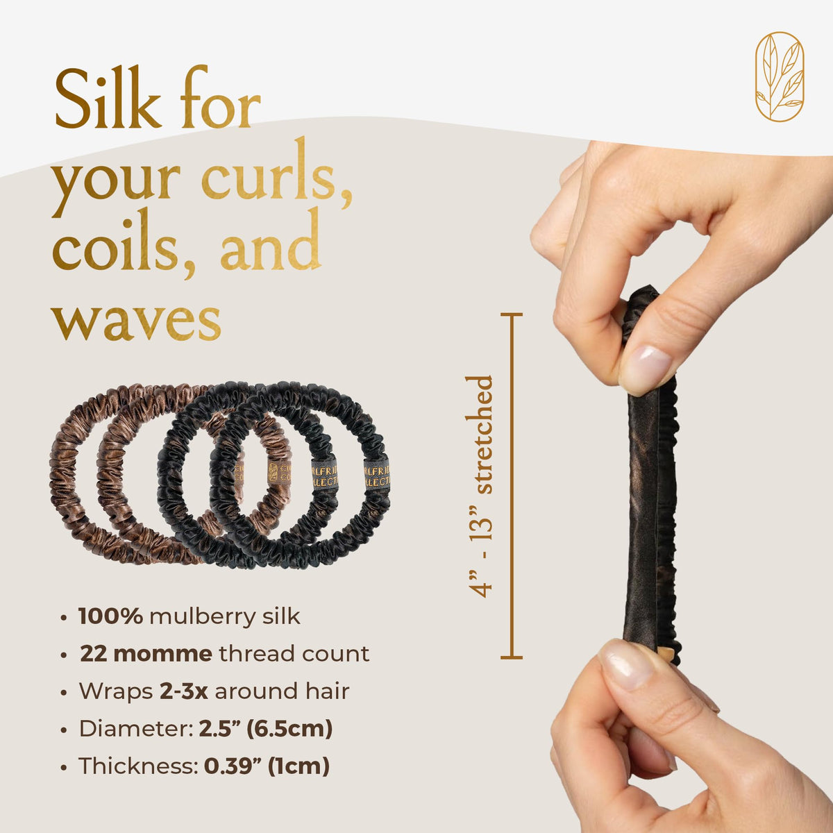 Curlfriend Mulberry Silk Skinny Scrunchies reduce frizz and breakage during daily wear.