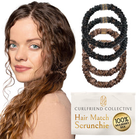 Curlfriend Mulberry Silk Skinny Scrunchies brown pack for gentle curl hold.