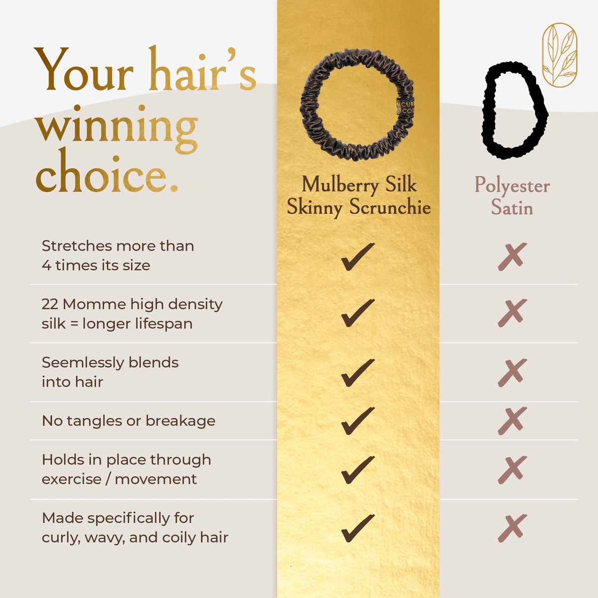 Curlfriend Mulberry Silk Skinny Scrunchies ponytail hold without pulling strands.