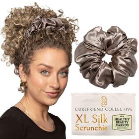 Curlfriend Silk Scrunchies London Fog XL ponytail for secure curls all day