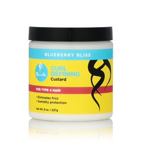 Curls Blueberry Bliss custard jar defining curls with frizz control and humidity protection.