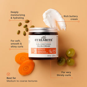 CURLSMITH Curl Conditioning Oil-in-Cream texture close-up showing creamy moisture.