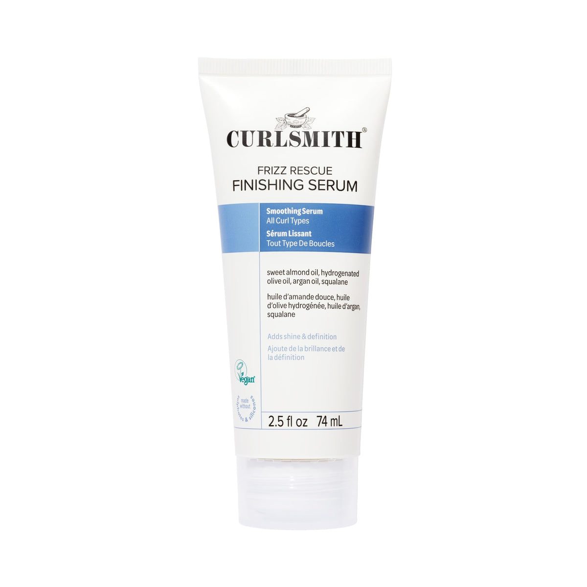 CurlSmith Frizz Rescue finishing serum bottle showing smooth frizz protection