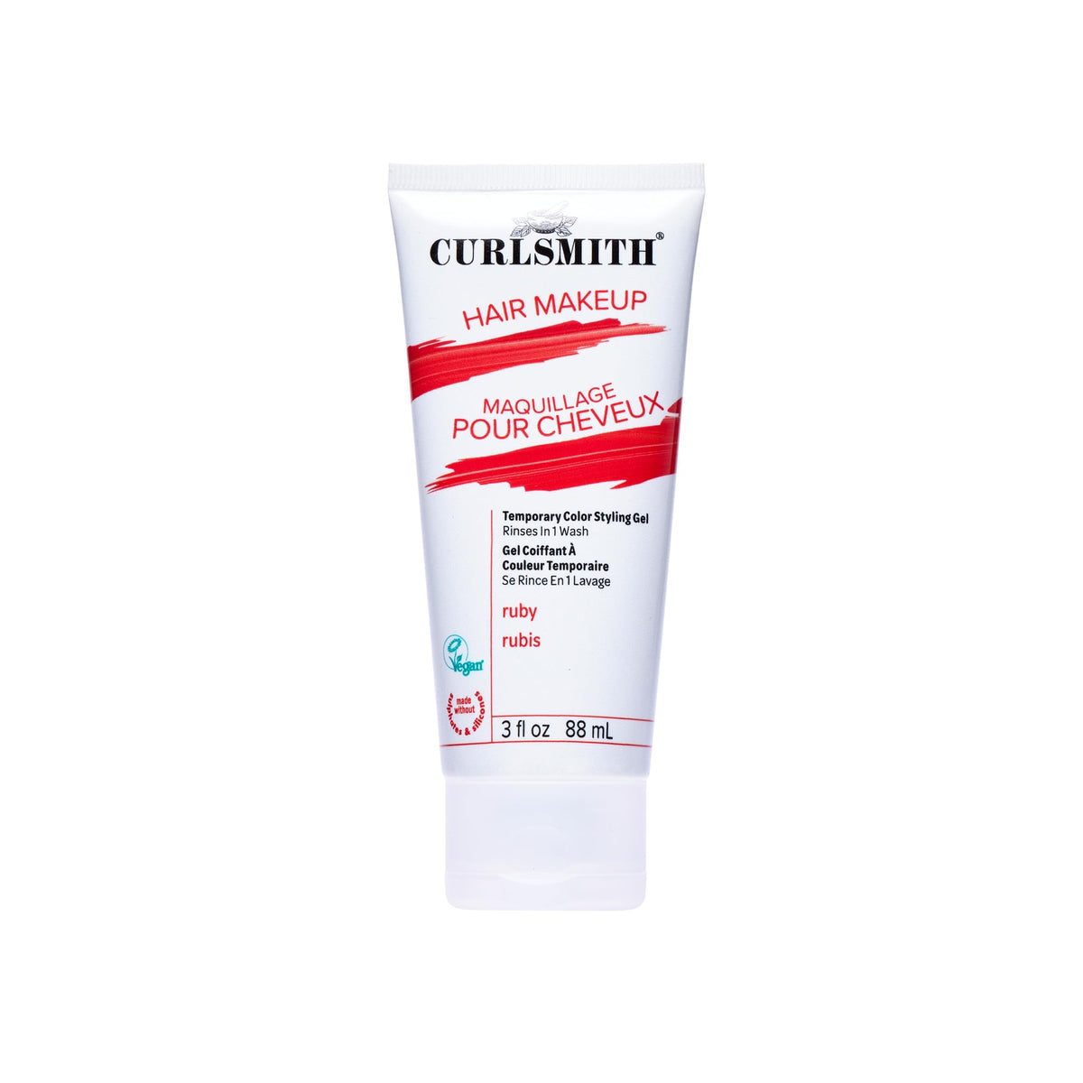 Curlsmith Ruby Hair Makeup bottle front showing vibrant wash-off color