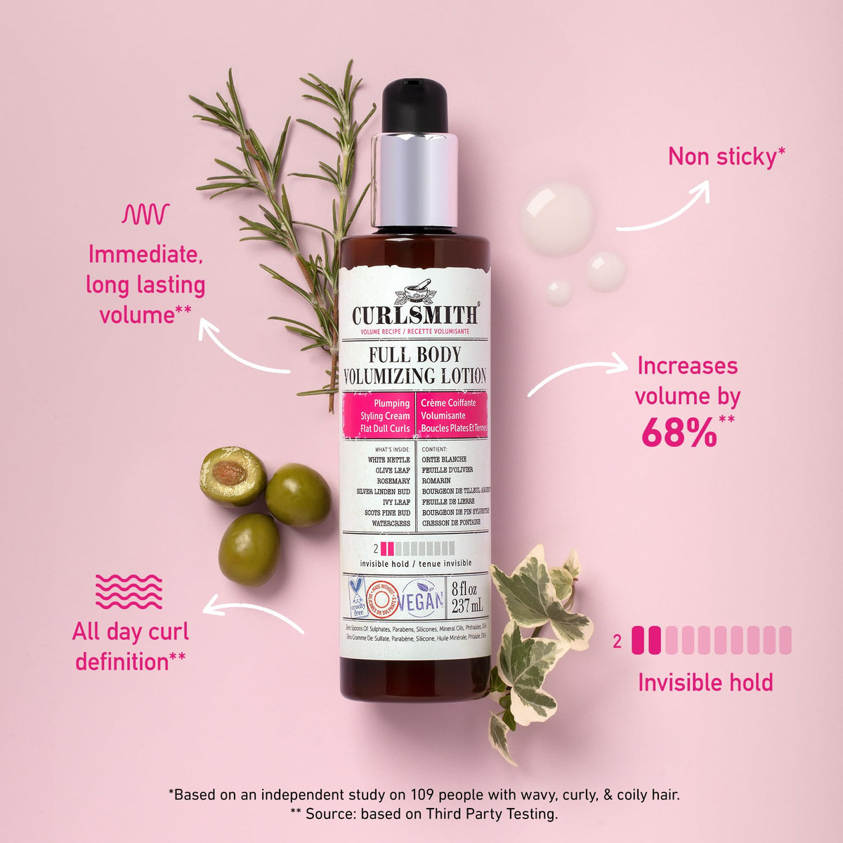 CURLSMITH lotion application demonstrates lightweight, non-sticky lift for curls.