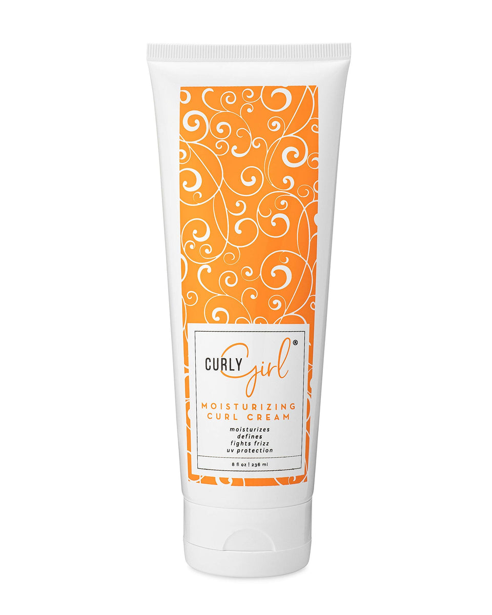 Curly Girl moisturizing curl cream bottle delivers hydration for defined, frizz-free curls.