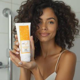 Close-up of creamy texture from Curly Girl curl cream ready to define curls.