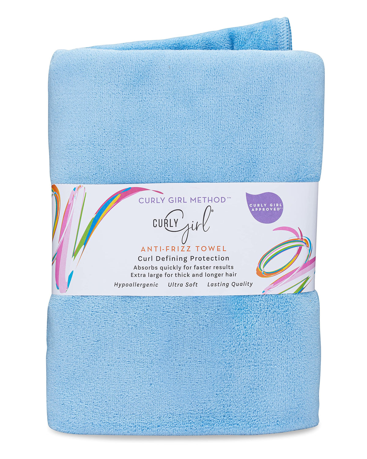Curly Girl towel for curls absorbs water quickly to protect frizz-prone hair.